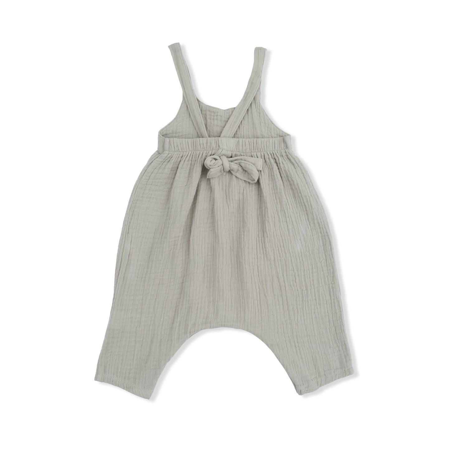 Solid Muslin Desert Green - Tie Back Romper - Hello Baby Apparel