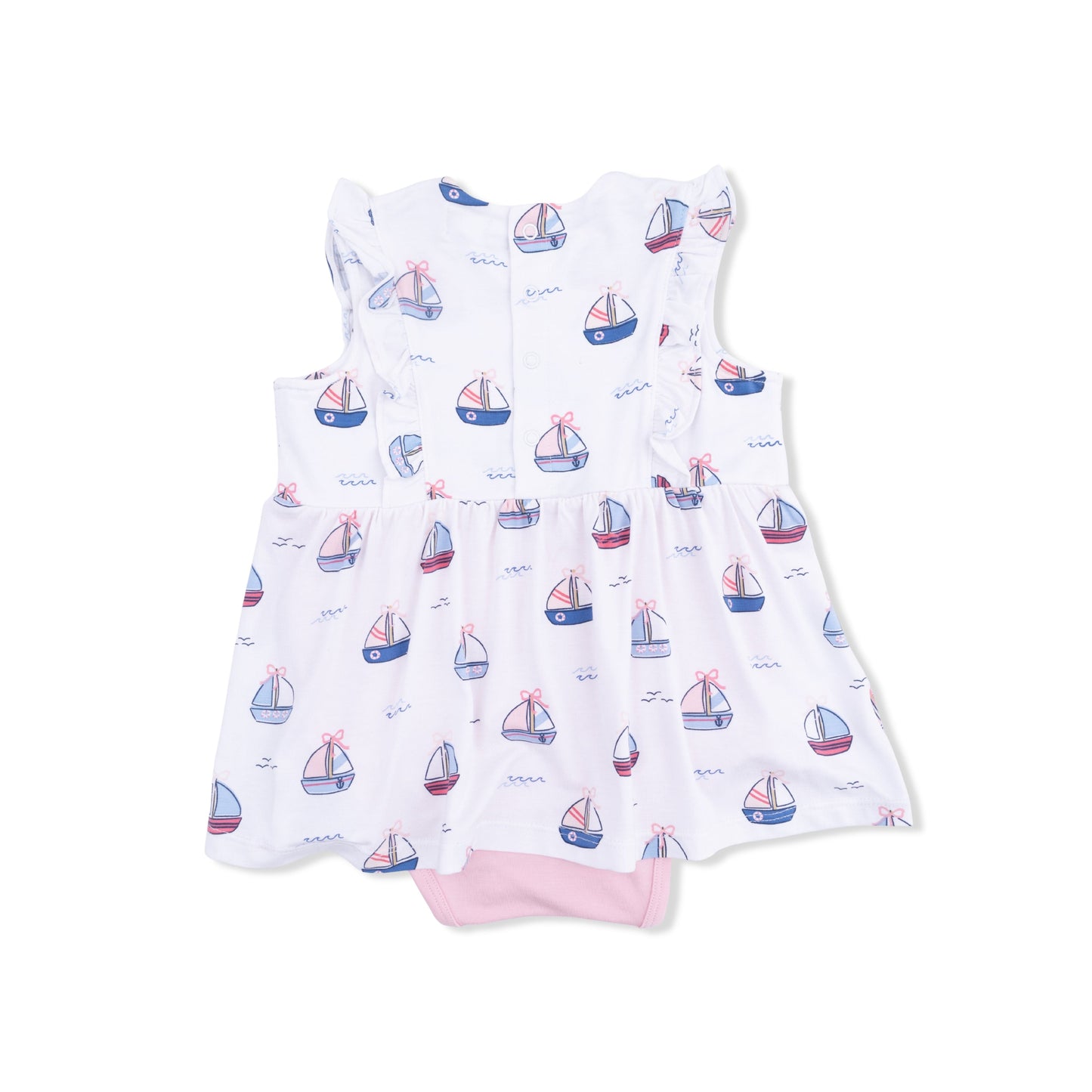 Bubbly Sailboats Pink - Ruffle Bodysuit Dress - Hello Baby Apparel