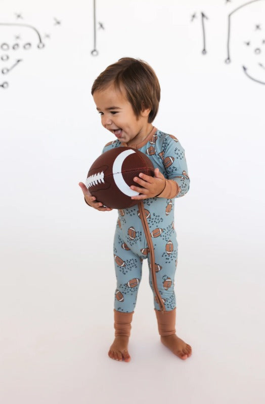 In My Jammer - Green Football Zipper Romper - Hello Baby Apparel
