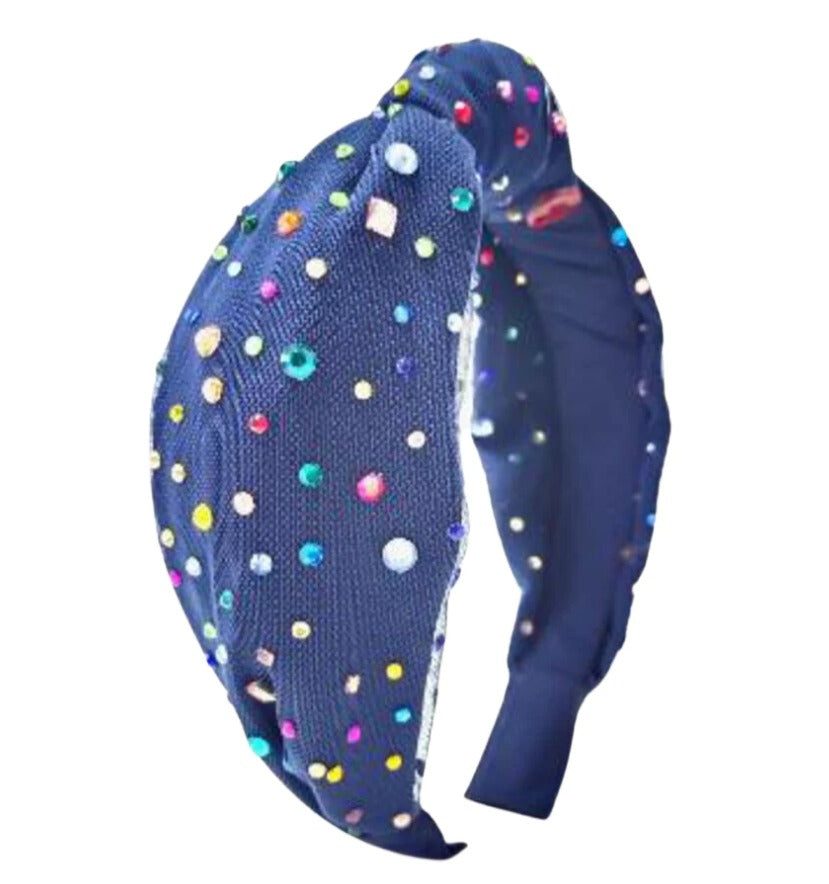 Bari Lynn Tulle Jeweled Knot Headband - Navy - Hello Baby Apparel
