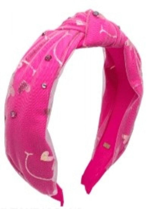 Fuchsia Shimmer Smile Knot Headband with Stones - Hello Baby Apparel