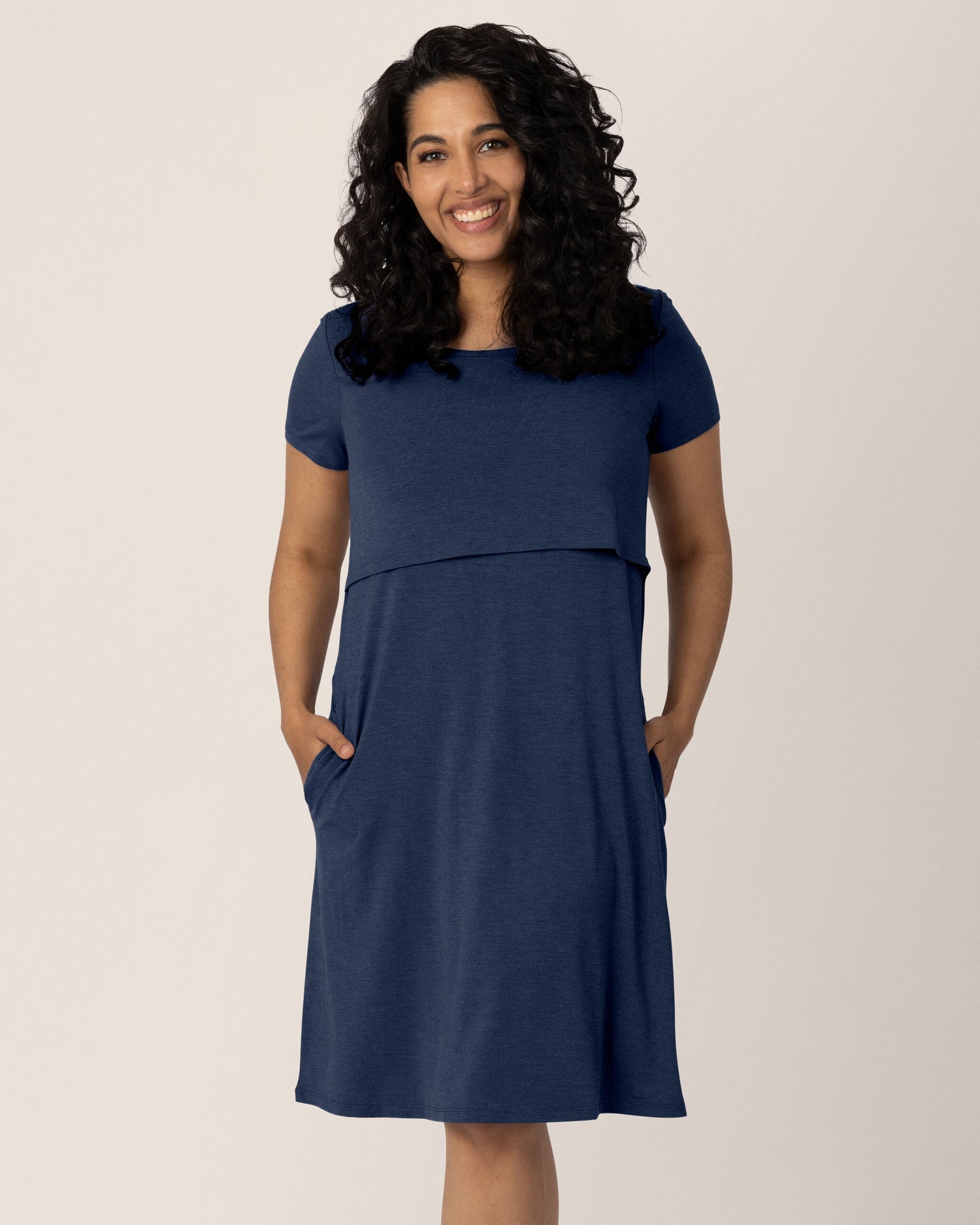 Eleanora Bamboo Maternity & Nursing Dress | Navy Heather - Hello Baby Apparel