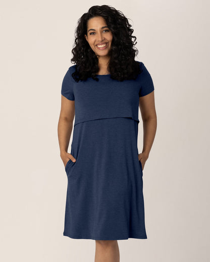 Eleanora Bamboo Maternity & Nursing Dress | Navy Heather - Hello Baby Apparel