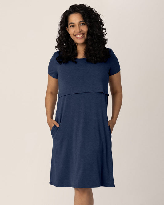 Eleanora Bamboo Maternity & Nursing Dress | Navy Heather - Hello Baby Apparel
