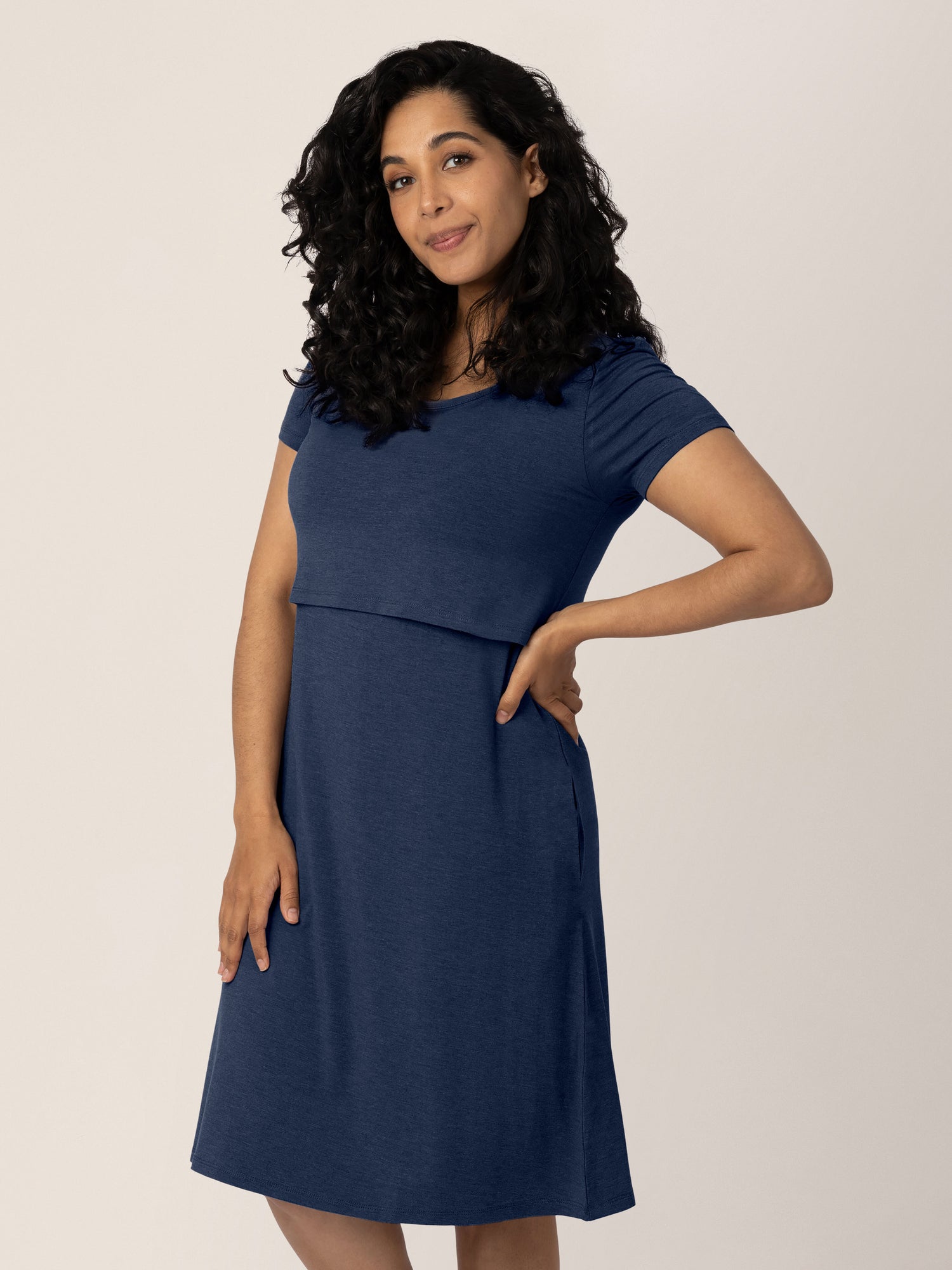 Eleanora Bamboo Maternity & Nursing Dress | Navy Heather - Hello Baby Apparel