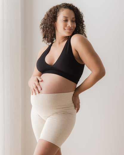 Sublime® Bamboo Maternity & Postpartum Bike Short | Oatmeal Heather - Hello Baby Apparel