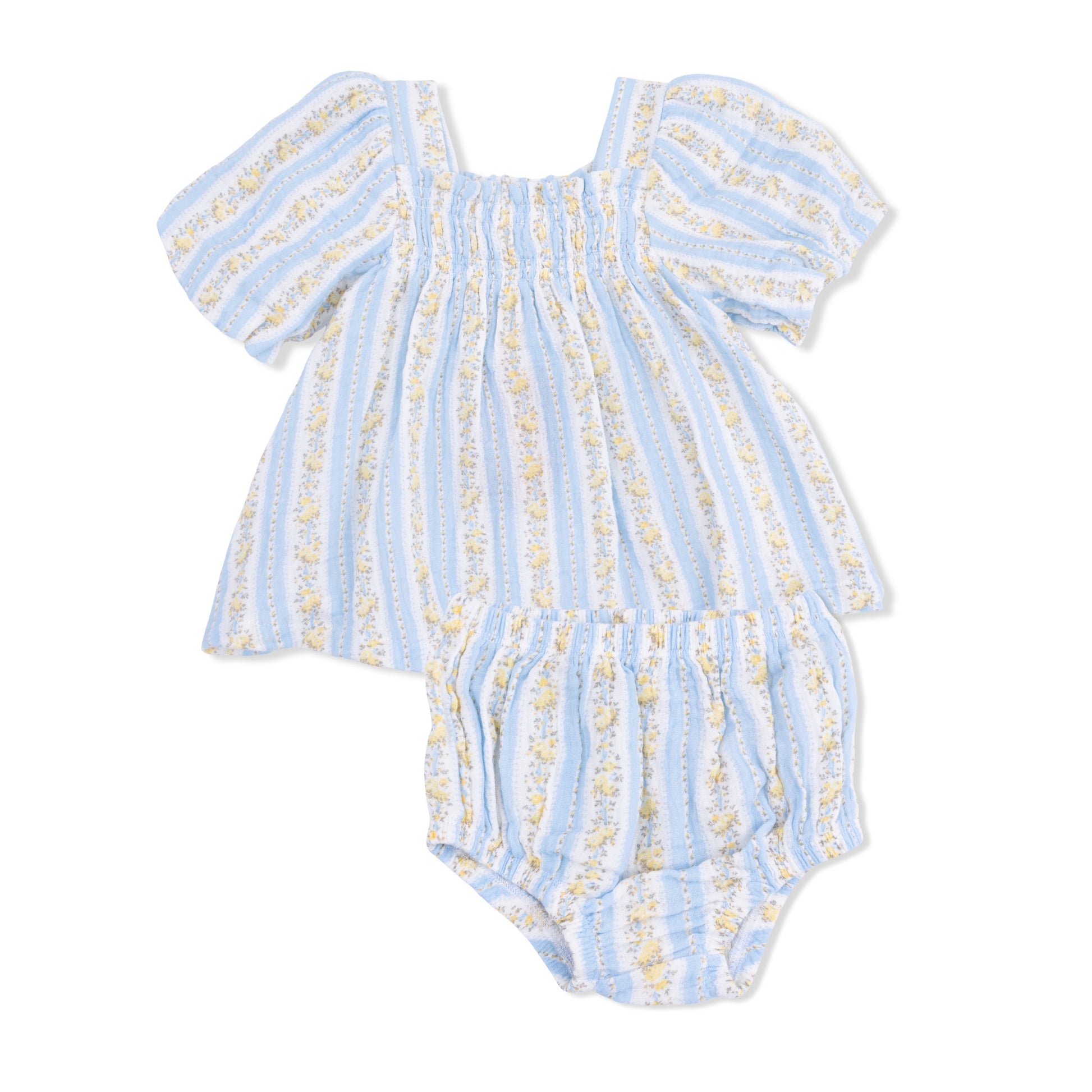 Odalys Floral Stripe - Puff Sleeve Dress with Bloomer - Hello Baby Apparel