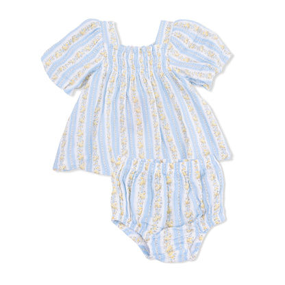 Odalys Floral Stripe - Puff Sleeve Dress with Bloomer - Hello Baby Apparel