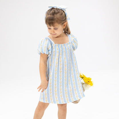 Odalys Floral Stripe - Puff Sleeve Dress with Bloomer - Hello Baby Apparel