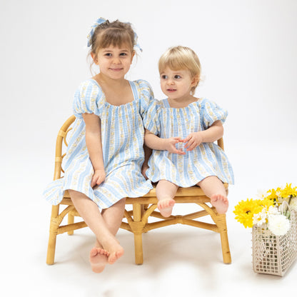 Odalys Floral Stripe - Puff Sleeve Dress with Bloomer - Hello Baby Apparel