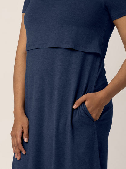 Eleanora Bamboo Maternity & Nursing Dress | Navy Heather - Hello Baby Apparel
