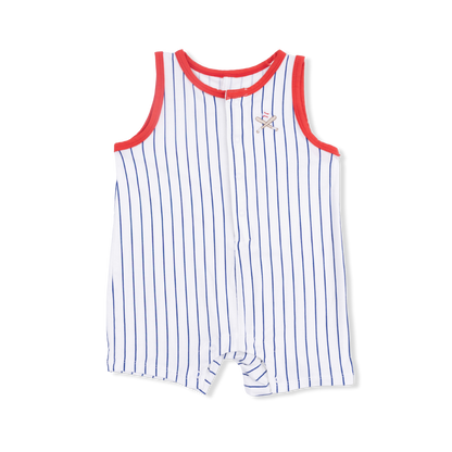 Baseball Stripe - Sleeveless Shortie Romper - Hello Baby Apparel