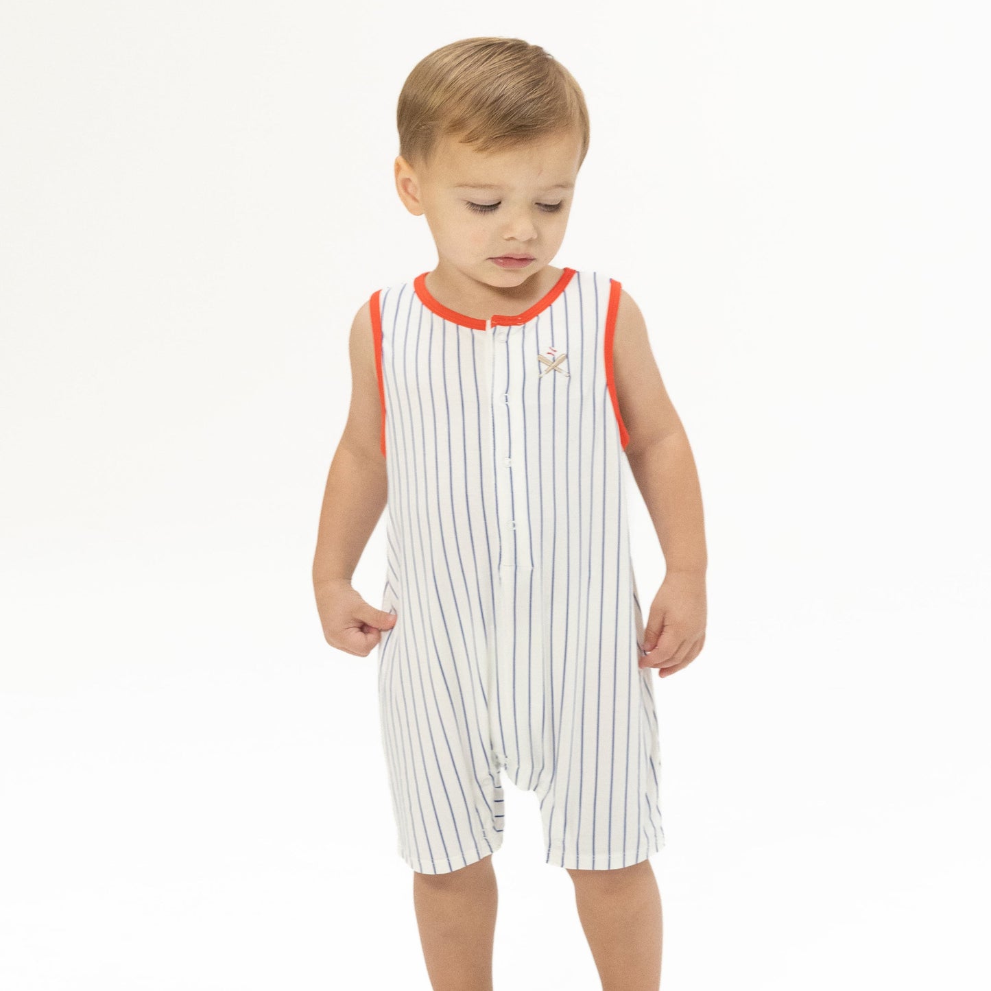 Baseball Stripe - Sleeveless Shortie Romper - Hello Baby Apparel