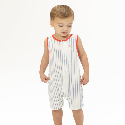 Baseball Stripe - Sleeveless Shortie Romper - Hello Baby Apparel