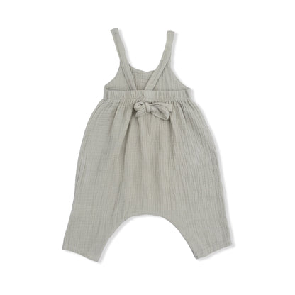 Solid Muslin Desert Green - Tie Back Romper - Hello Baby Apparel