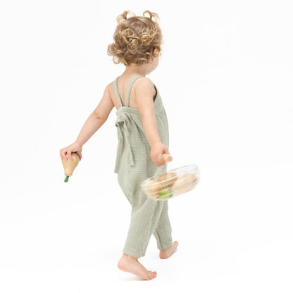 Solid Muslin Desert Green - Tie Back Romper - Hello Baby Apparel