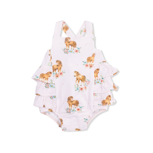 Pink Ponies - Ruffle Sunsuit - Hello Baby Apparel
