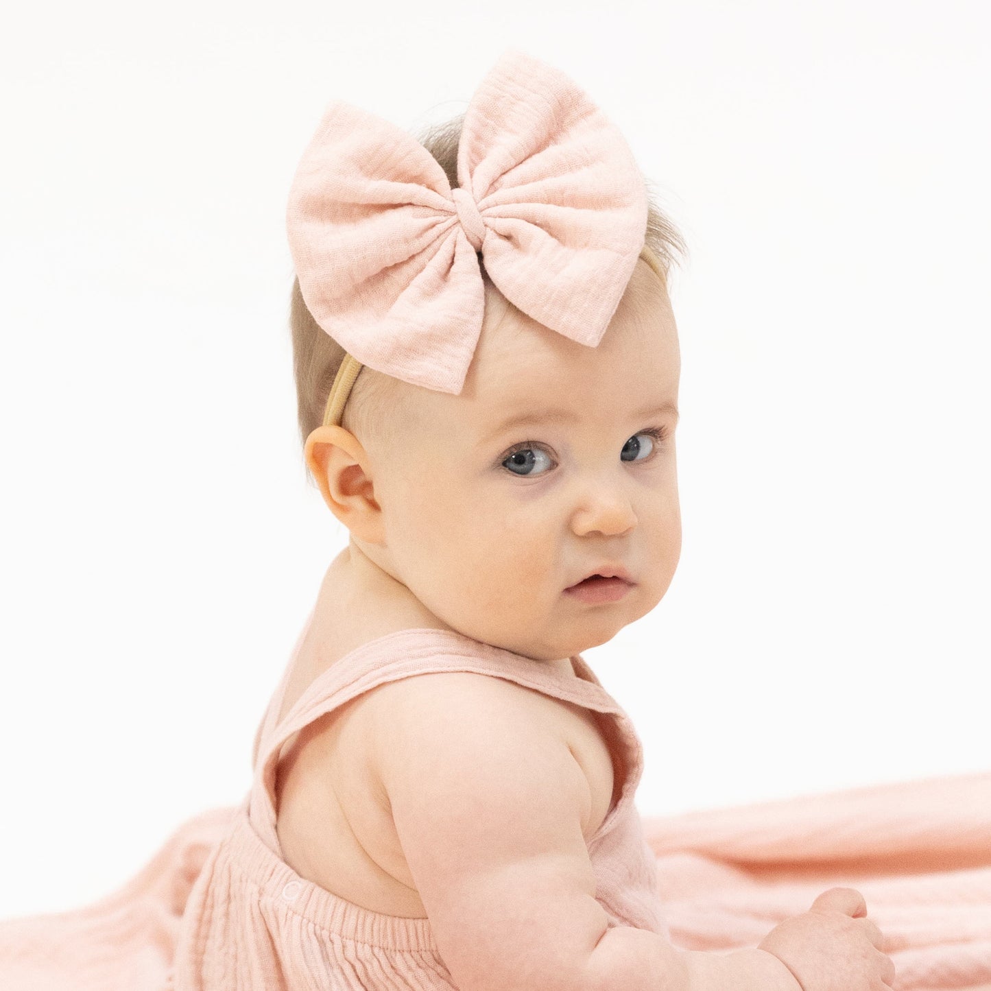 Solid Muslin Lotus - Bow on Headband - Hello Baby Apparel
