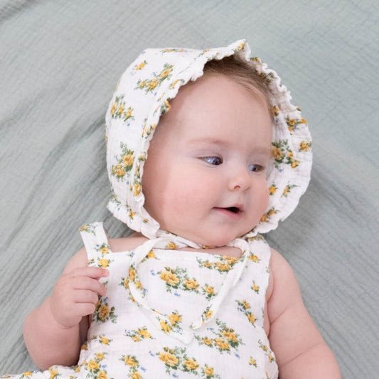 Sunshine Roses - Ruffle Bonnet - Hello Baby Apparel