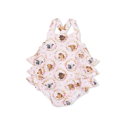 Farm Animals Floral Cameos Pink - Ruffle Sunsuit - Hello Baby Apparel