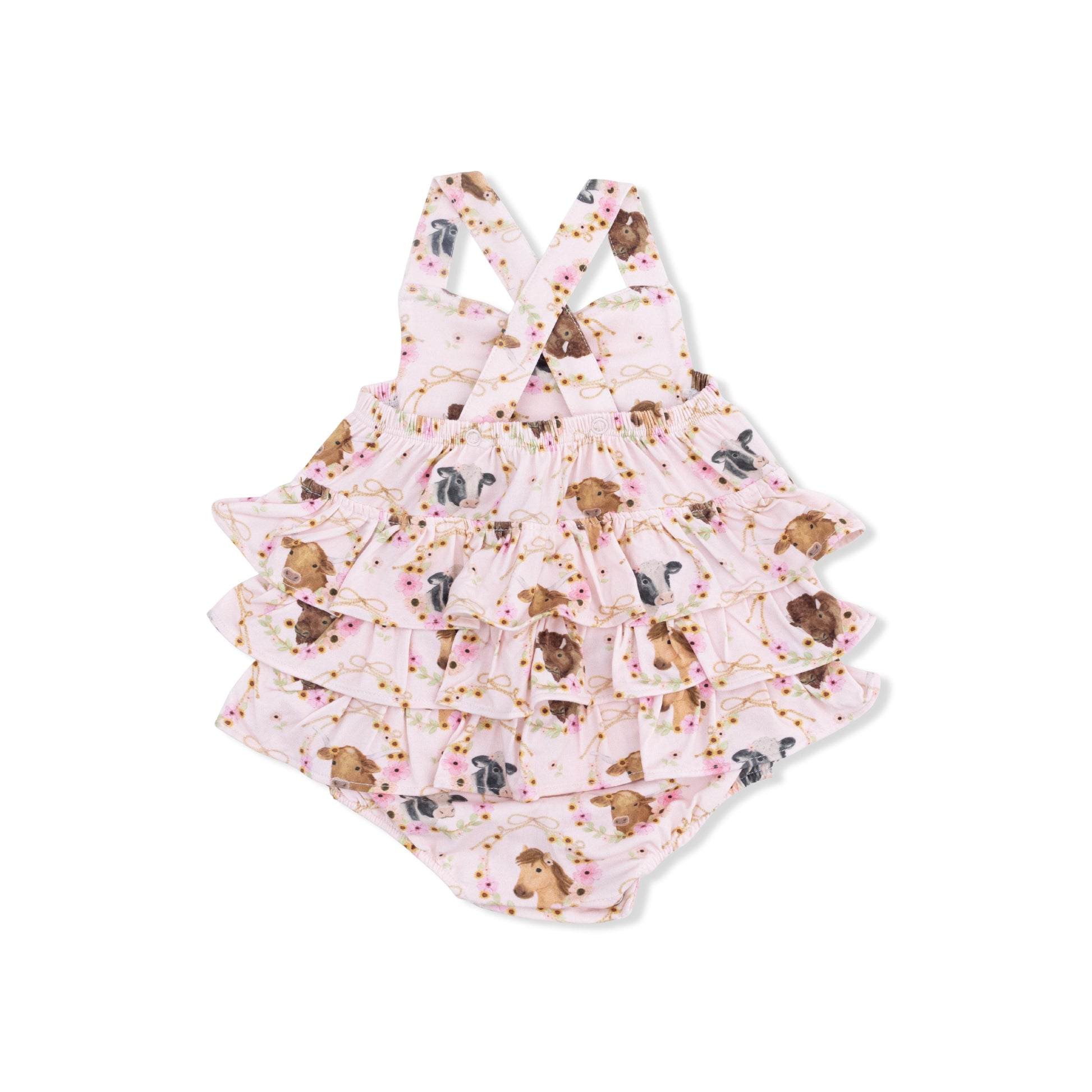 Farm Animals Floral Cameos Pink - Ruffle Sunsuit - Hello Baby Apparel