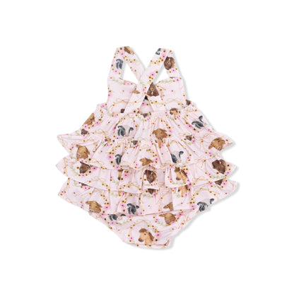 Farm Animals Floral Cameos Pink - Ruffle Sunsuit - Hello Baby Apparel