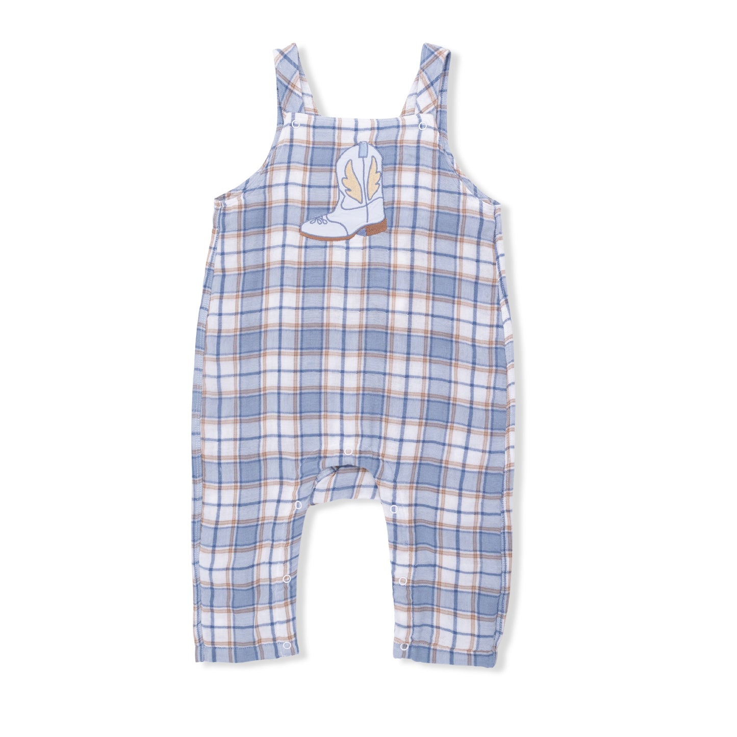 Western Boot Plaid - Crew Neck Tee with Overalls - Hello Baby Apparel