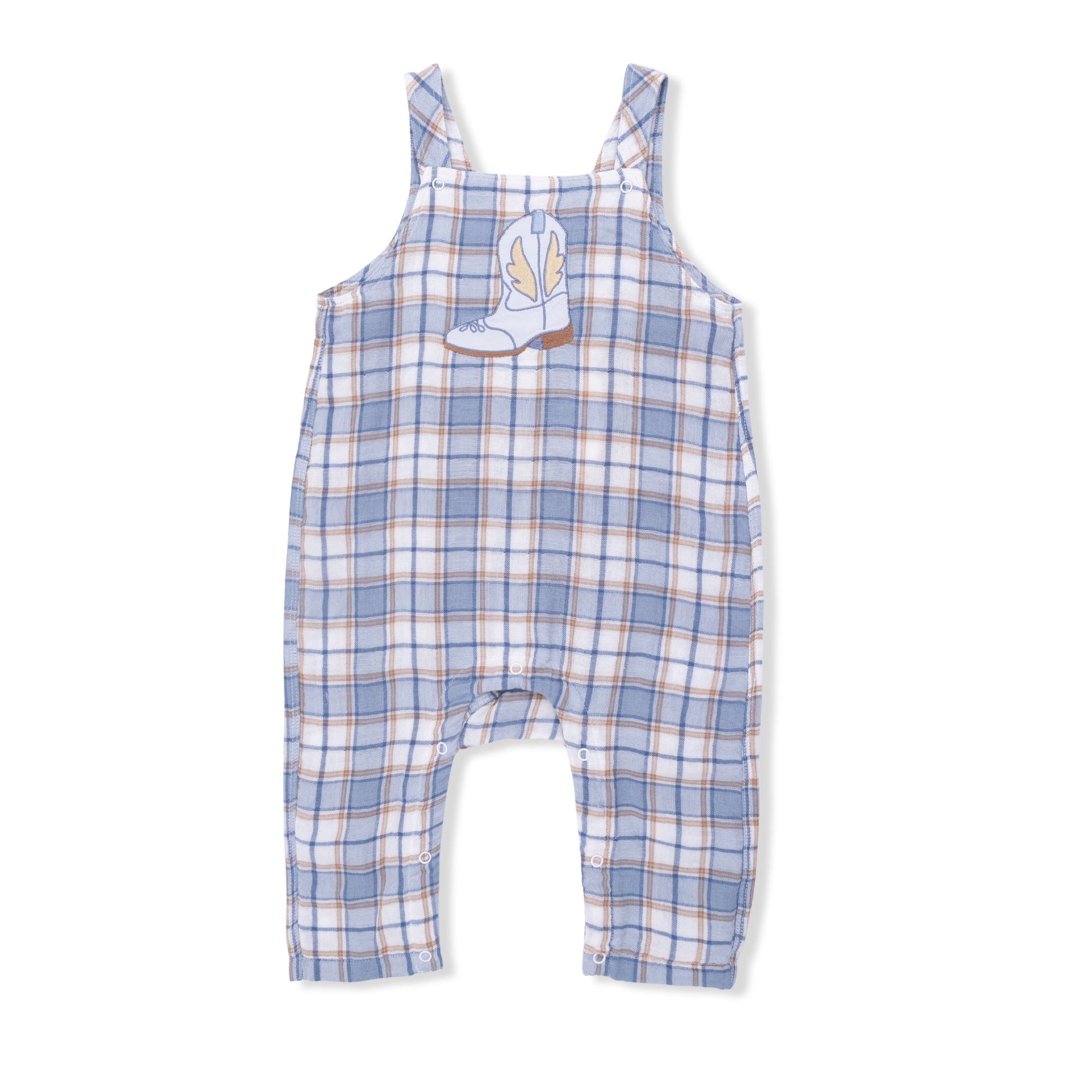 Western Boot Plaid - Crew Neck Tee with Overalls - Hello Baby Apparel