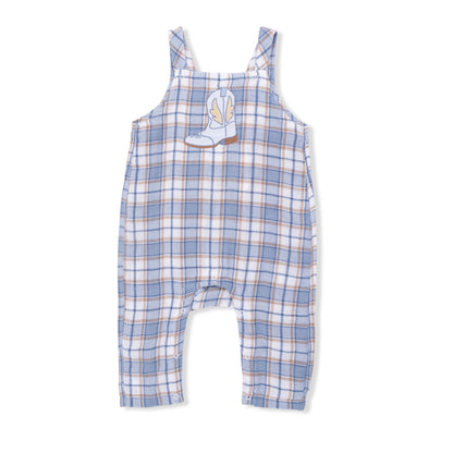 Western Boot Plaid - Crew Neck Tee with Overalls - Hello Baby Apparel