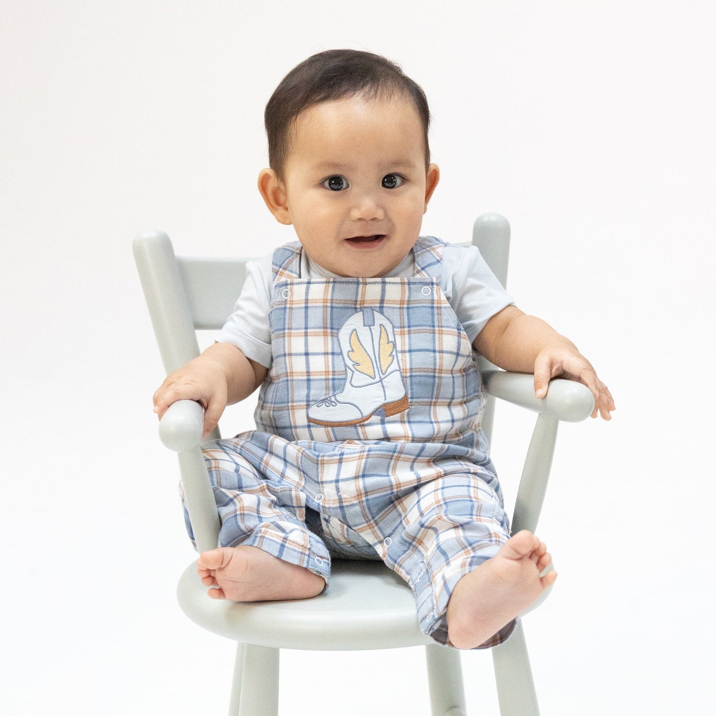 Western Boot Plaid - Crew Neck Tee with Overalls - Hello Baby Apparel