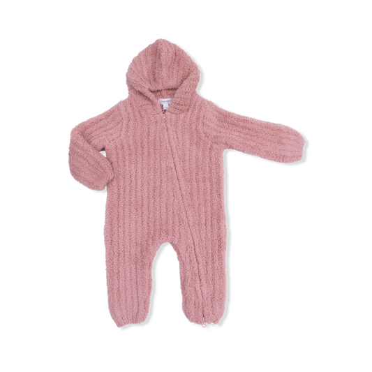 Chenille - Rose Hooded Romper with Striped Texture - Hello Baby Apparel
