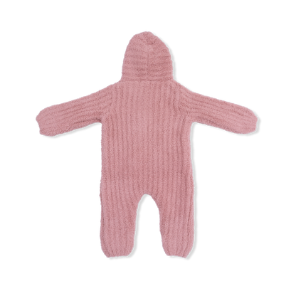 Chenille - Rose Hooded Romper with Striped Texture - Hello Baby Apparel