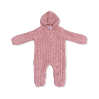 Chenille - Rose Hooded Romper with Striped Texture - Hello Baby Apparel