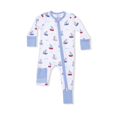 Bubbly Sailboats Blue - Convertible Romper - Hello Baby Apparel