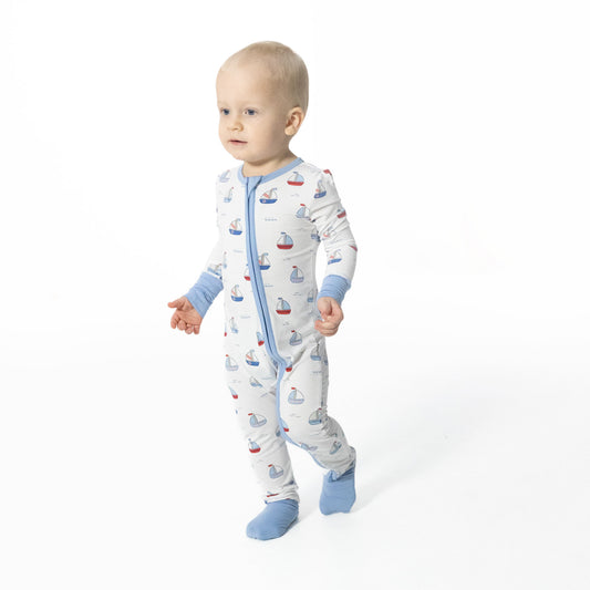 Bubbly Sailboats Blue - Convertible Romper - Hello Baby Apparel