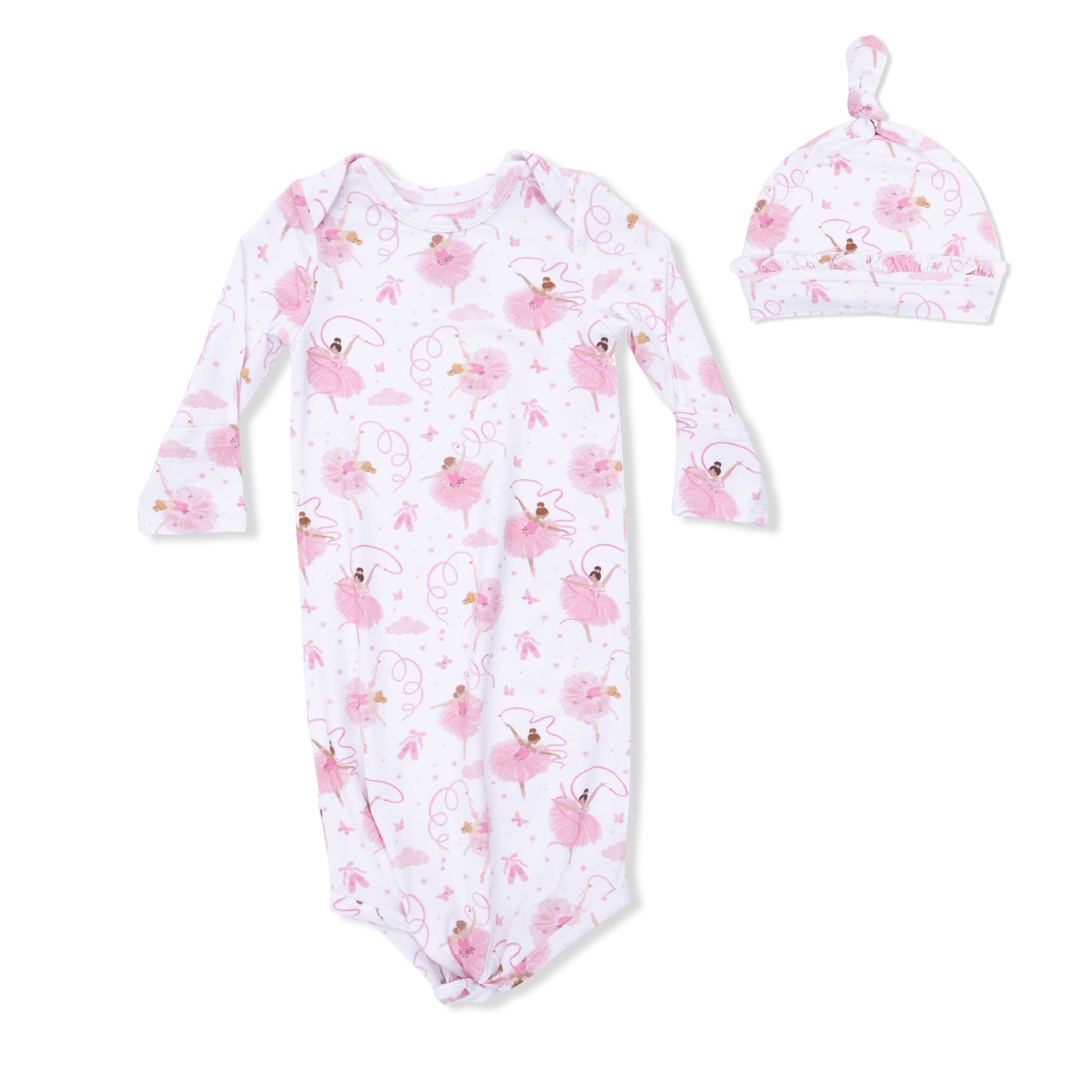 Ribbon Ballerinas - Knotted Gown and Ruffle Hat - Hello Baby Apparel