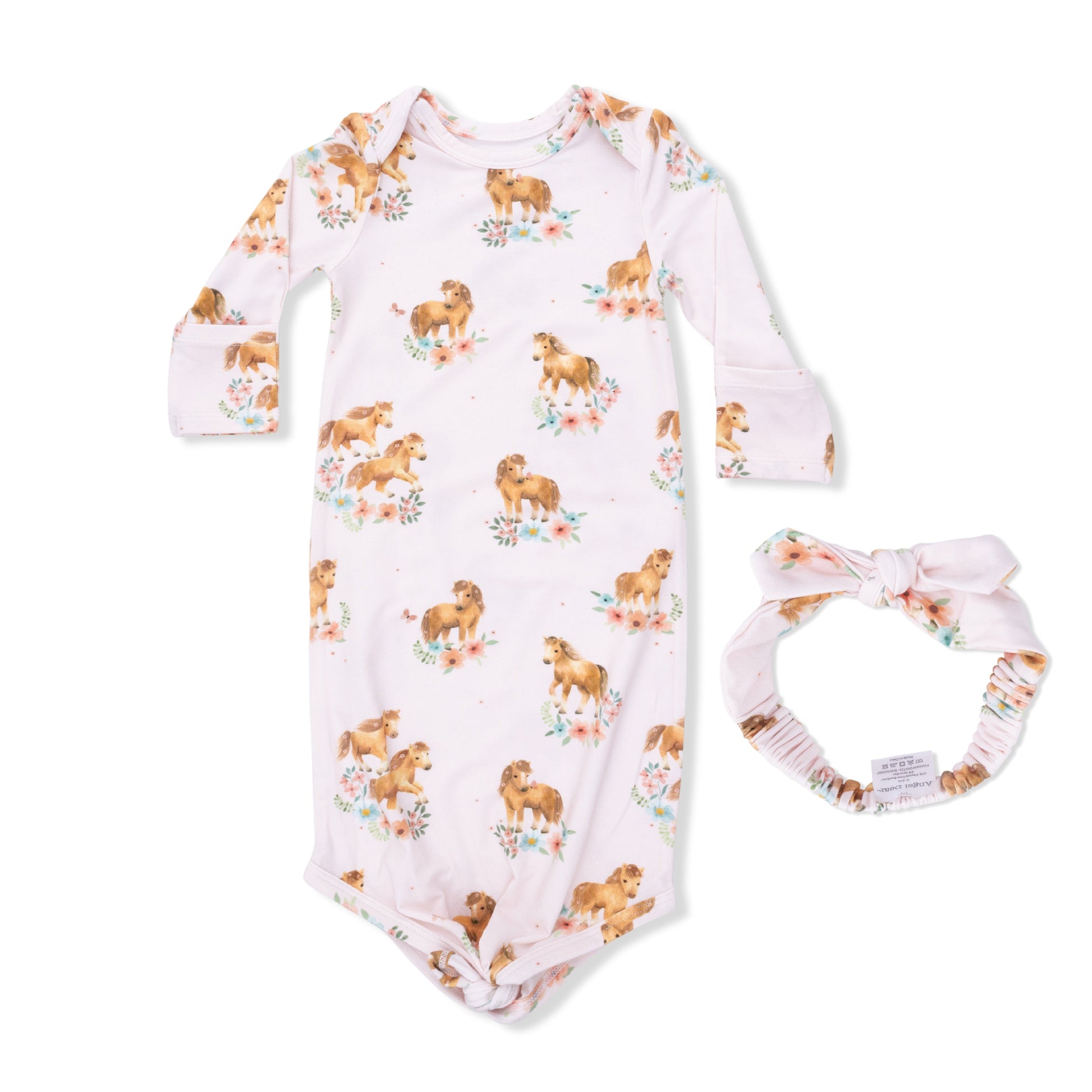 Pink Ponies - Knotted Gown and Headband - Hello Baby Apparel