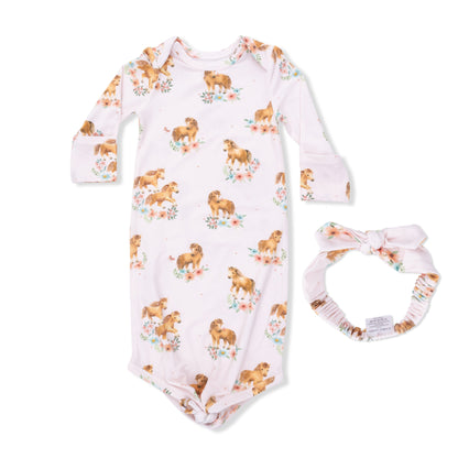 Pink Ponies - Knotted Gown and Headband - Hello Baby Apparel