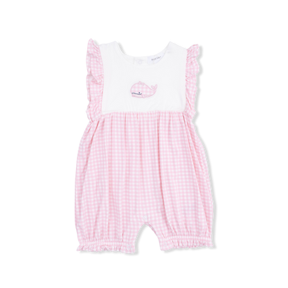 Bubbly Whale with Bow  Pink - Ruffle Playsuit - Hello Baby Apparel