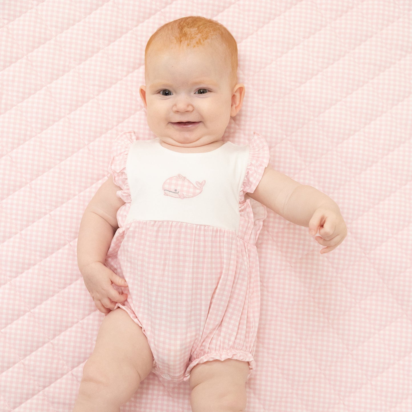 Bubbly Whale with Bow  Pink - Ruffle Playsuit - Hello Baby Apparel