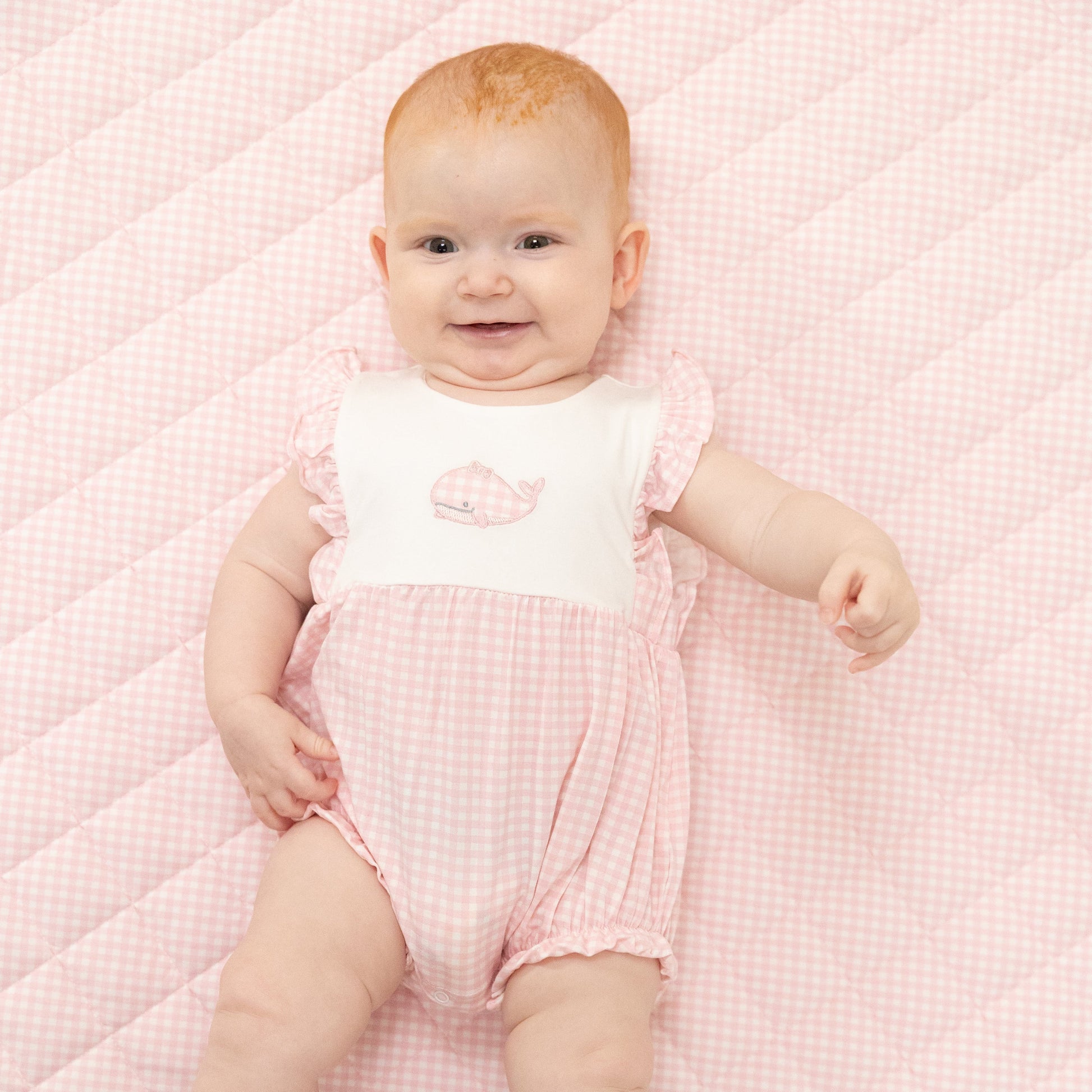 Bubbly Whale with Bow  Pink - Ruffle Playsuit - Hello Baby Apparel