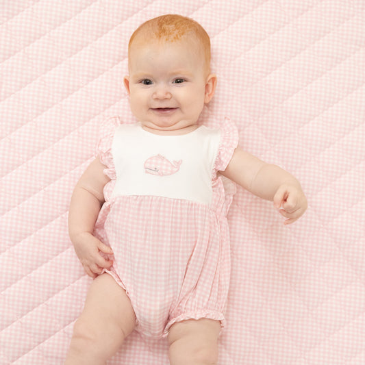 Bubbly Whale with Bow  Pink - Ruffle Playsuit - Hello Baby Apparel