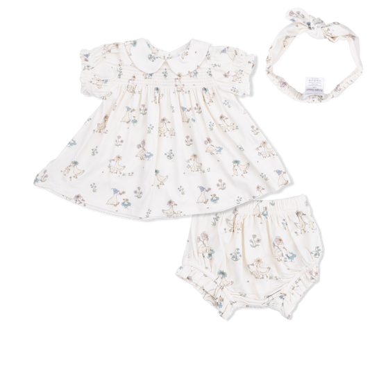 Flower Ducklings - Smocked Dress Set with Headband - Hello Baby Apparel