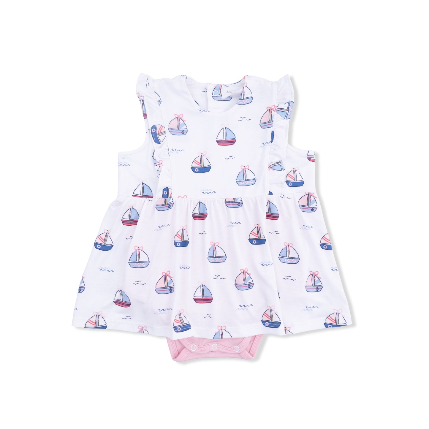 Bubbly Sailboats Pink - Ruffle Bodysuit Dress - Hello Baby Apparel