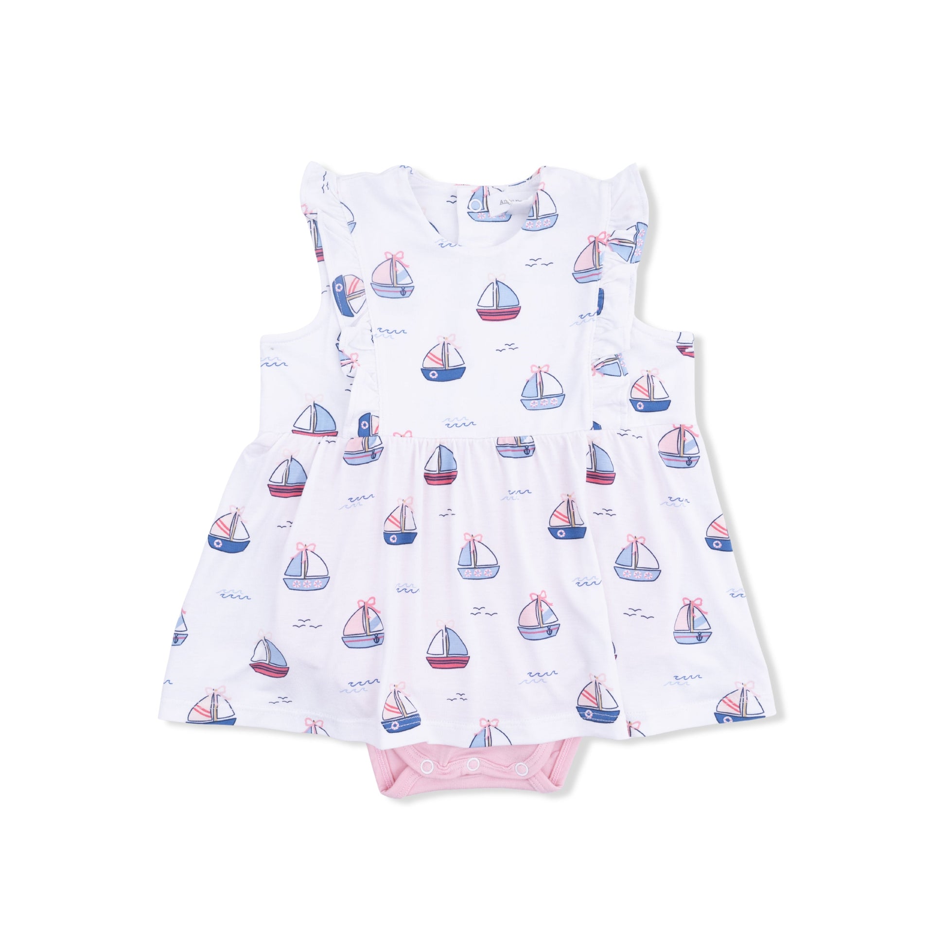 Bubbly Sailboats Pink - Ruffle Bodysuit Dress - Hello Baby Apparel