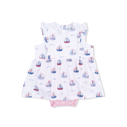 Bubbly Sailboats Pink - Ruffle Bodysuit Dress - Hello Baby Apparel