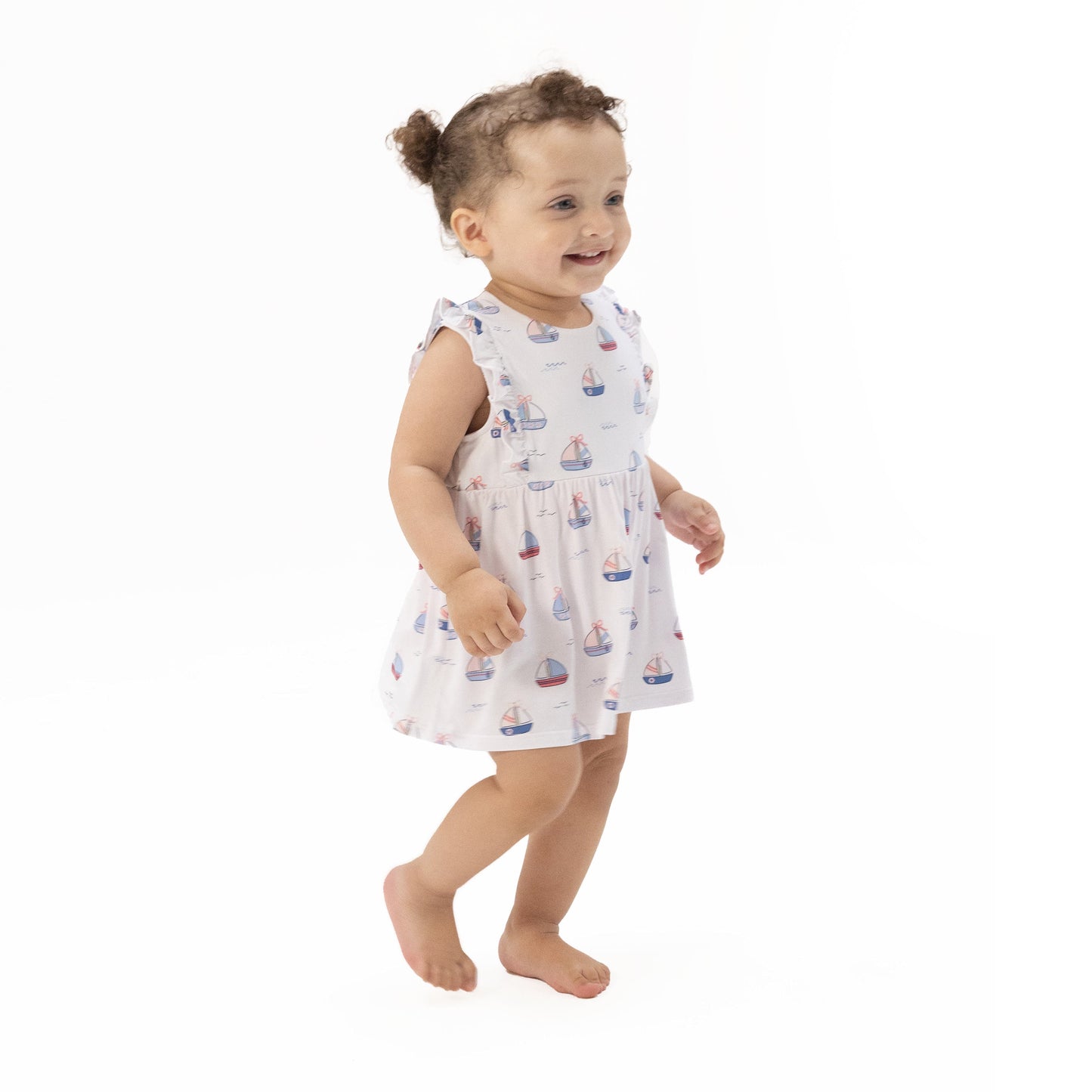 Bubbly Sailboats Pink - Ruffle Bodysuit Dress - Hello Baby Apparel