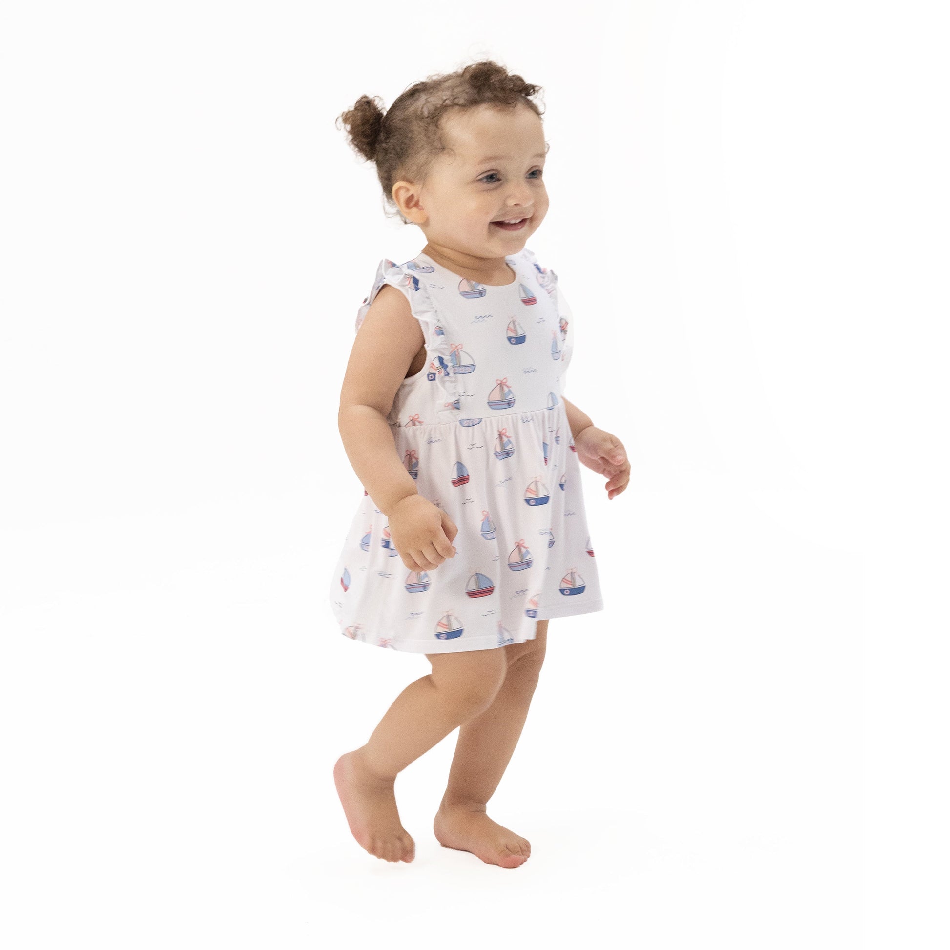 Bubbly Sailboats Pink - Ruffle Bodysuit Dress - Hello Baby Apparel
