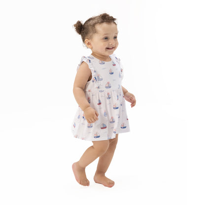 Bubbly Sailboats Pink - Ruffle Bodysuit Dress - Hello Baby Apparel