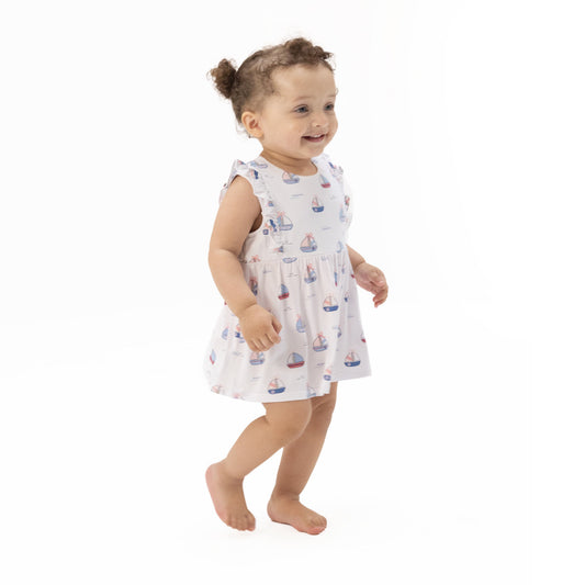 Bubbly Sailboats Pink - Ruffle Bodysuit Dress - Hello Baby Apparel